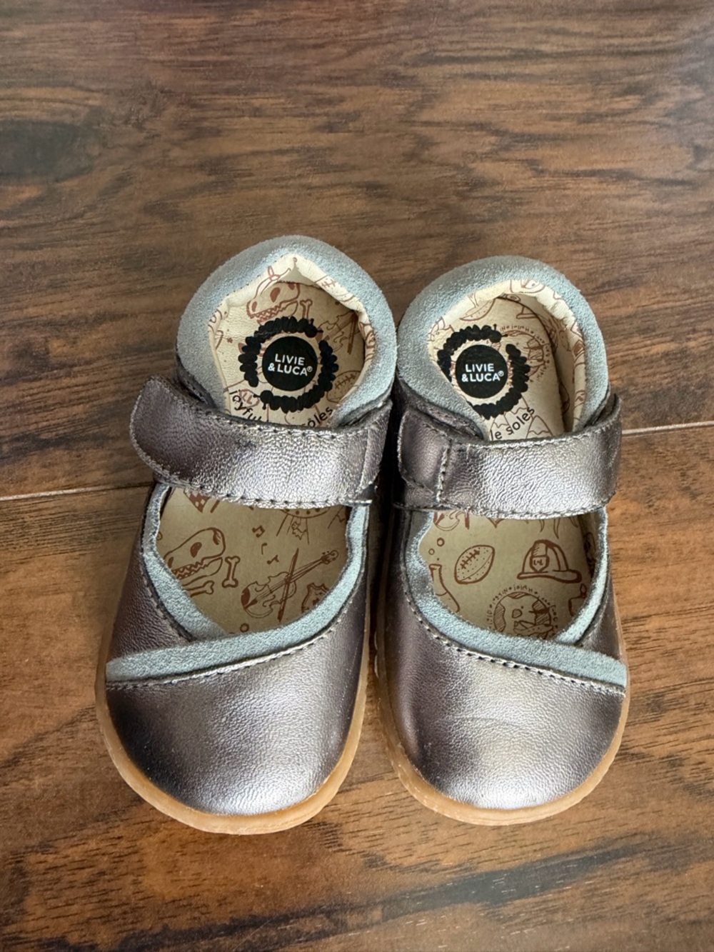 Livie & Luca Metallic Pewter Mary Jane Baby Walker Shoes